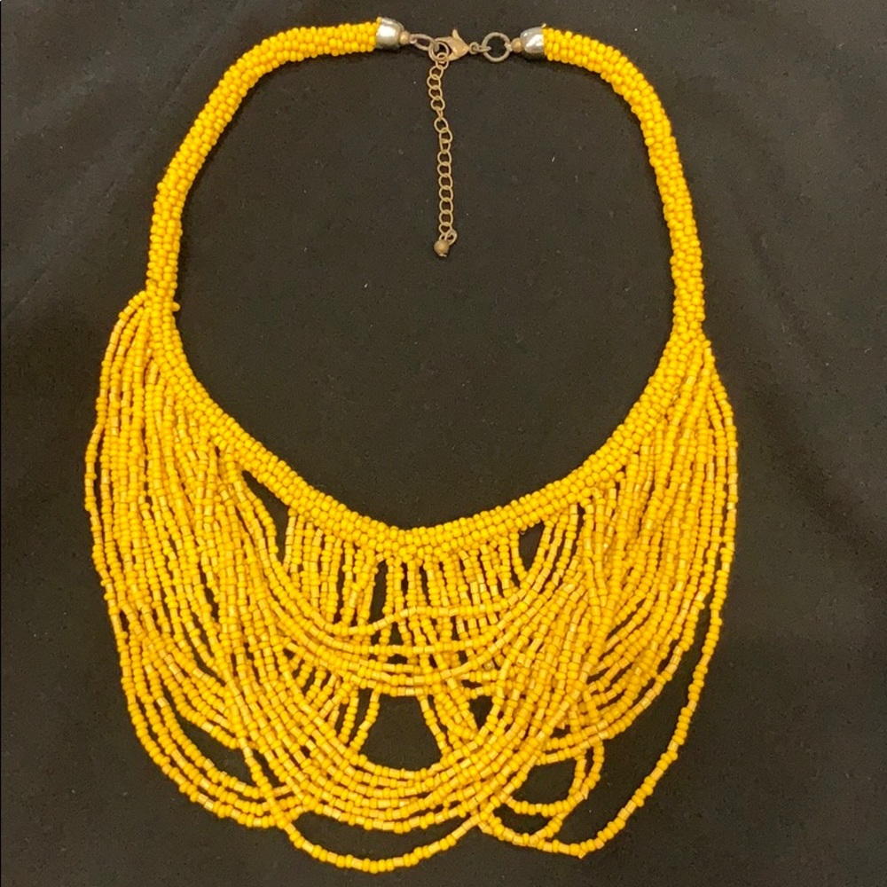 💖Yellow Beaded Statement Necklace Bib Style